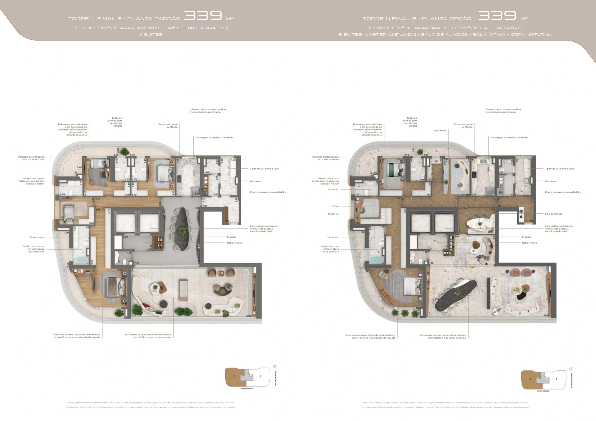 Planta baixa padrão de 339m² com 4 suítes (Página 50 do Book)