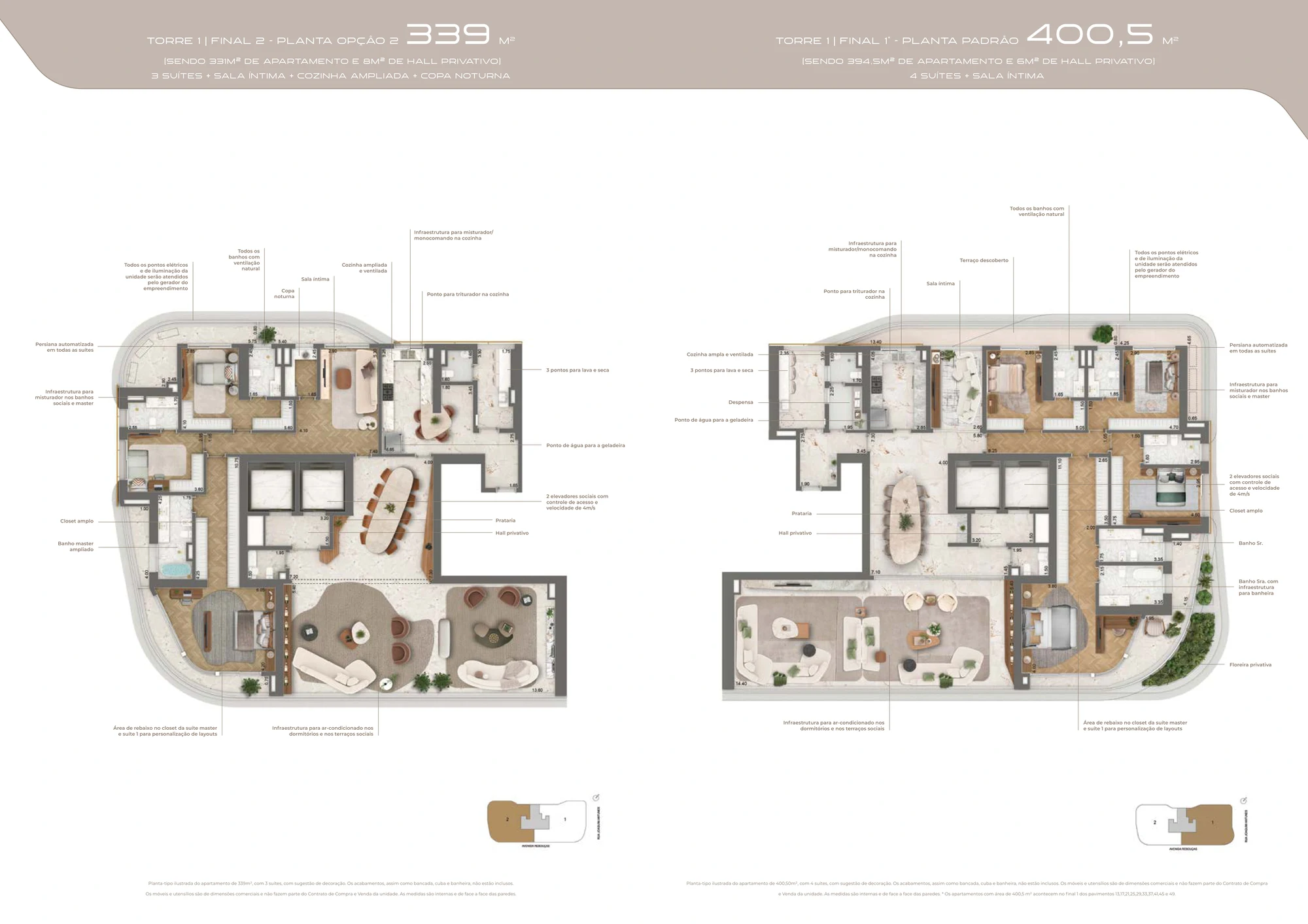 Planta baixa de opções de integração de 339m² e 400m² (Página 51 do Book)
