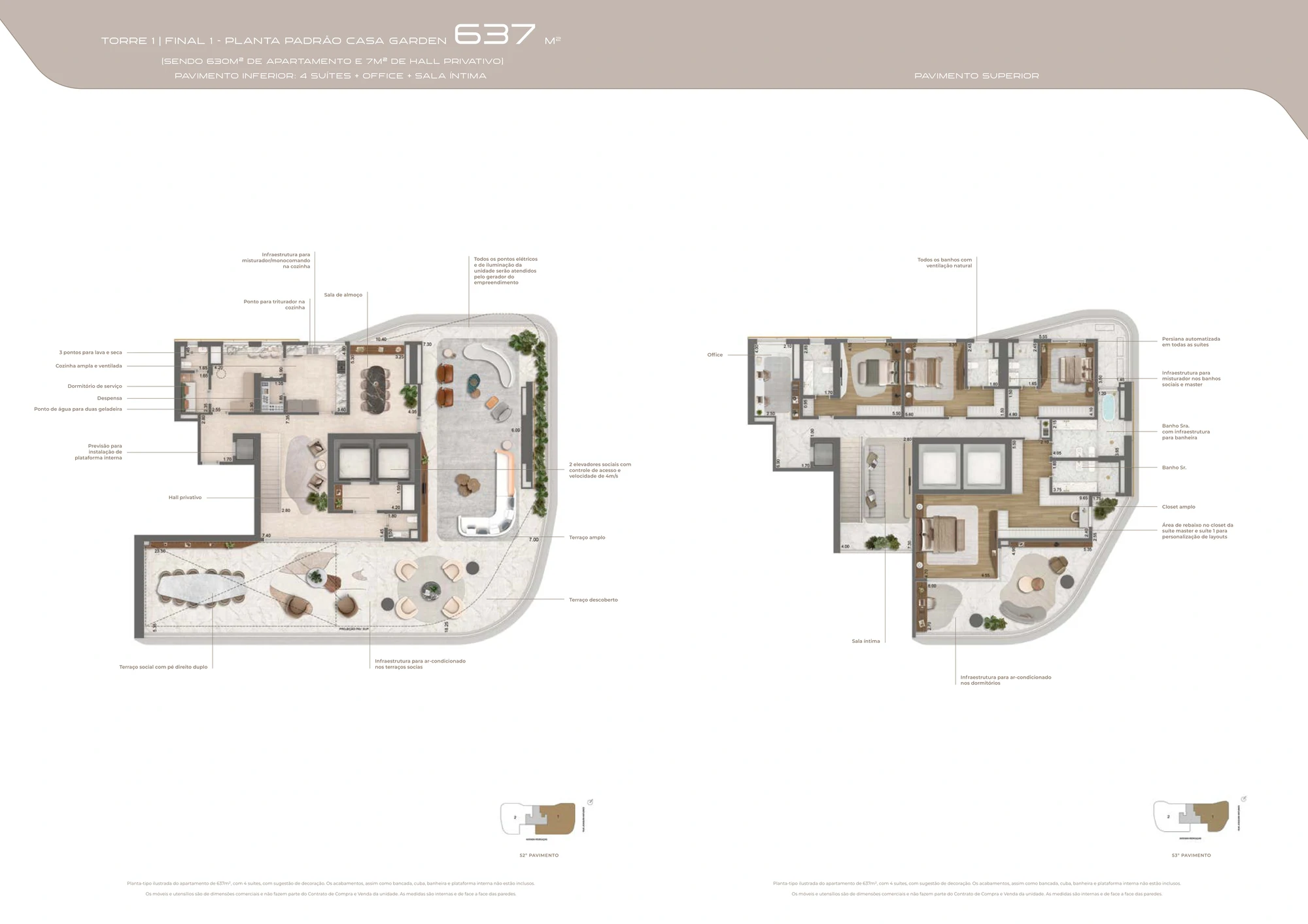Planta baixa da Casa Garden de 637m² com terraço estendido (Página 52 do Book)